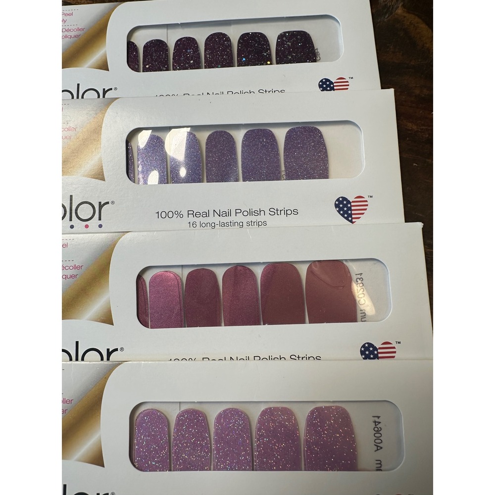 Color Street Nail Polish Strips Bundle 4pk Purple Glitter Glamsterdam Bordeaux